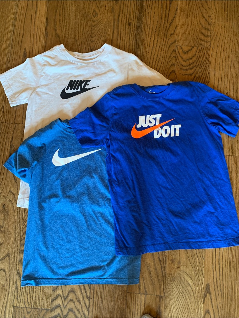 EUC Nike Kids Short Tees in White, Royal Blue, and Heathered Blue - Size L